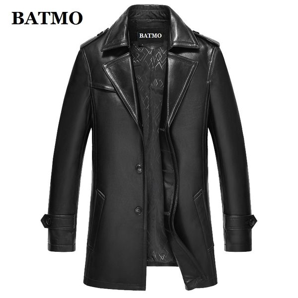 

batmo 2019 new arrival natrual real sheepskin leather trench coat men,men's real leather jackets 14n628, Black