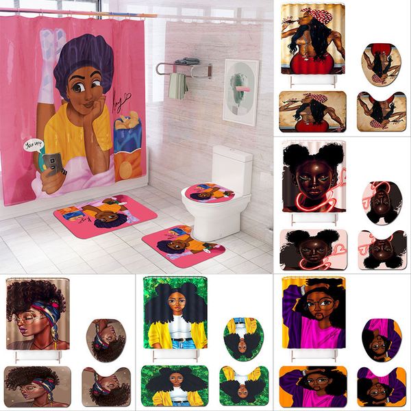 

2020 new african women's carpet 4-piece set toilet seat toilet cover floor mat bathroom non slip mat set bathroom sets shower curtain s