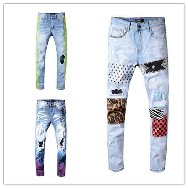 

19SS Designer Mens Jeans Distressed Ripped Biker Jeans Slim Fit Motorcycle Biker Luxury Denim Jeans New Brand Fashion Designer Pants