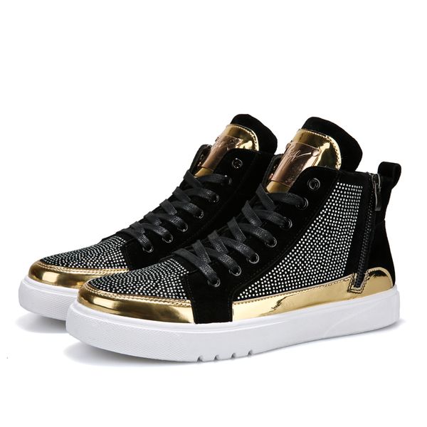 

2019 cool men high men gold glitter sneakers lace up crystal platform flats gold shoes man sequins krasovki bling shoes t200413, Black