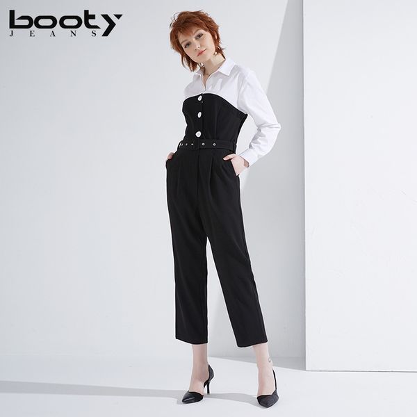 

rompers womens jumpsuit formal office work ol white and black patchwork long sleeve straight ninth pants jumpsuit 2019, Black;white