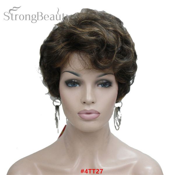 Short Black Brown Mix Blonde Highlights Wigs Women Synthetic