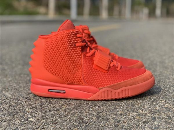 

est authentic nrg air 2 sp red october men basketball shoes kanye west solar red glow in the dark with box/dust bag sneakers 508214-660