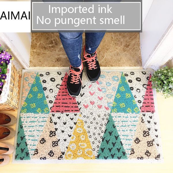 

pvc silk loop dust-proof printed doormat geometry colorful plaid outdoor rug door mats shoes scraper for bathroom area rugs