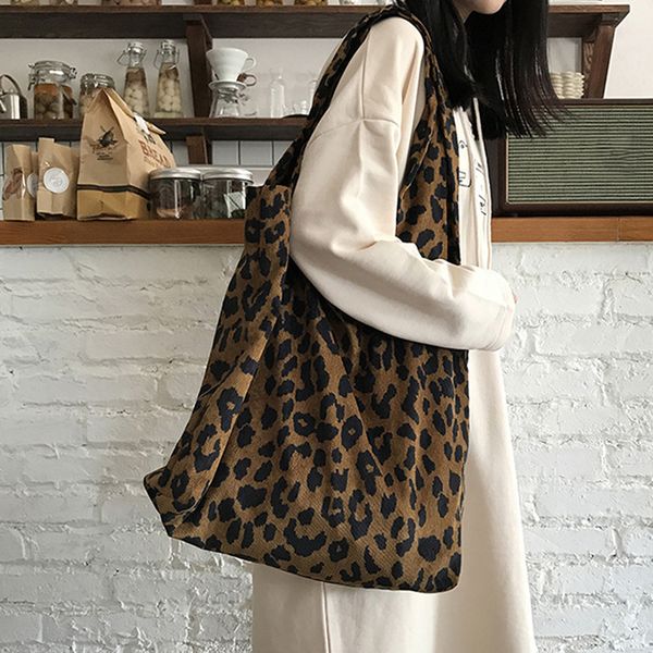 

leopard print cloth bag ladies shoulder casual tote shopping bag large capacity handbags totes women shopping