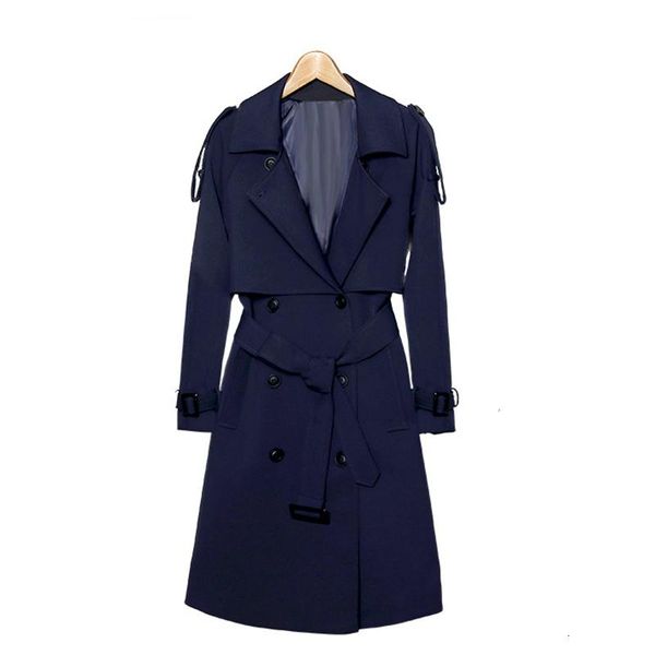

2018 spring autumn new korean women slim double-breasted long trench coats wild english women's belt navy windbreaker a225, Tan;black