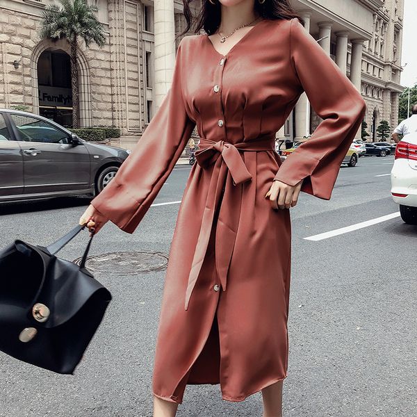 

casual dresses autumn dress wind single buckle, Black;gray