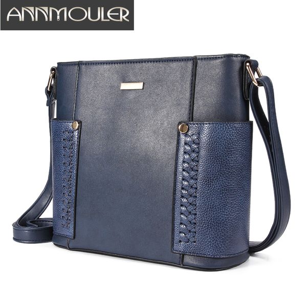 

annmouler fashion women bags pu leather crossbody bag patchwork messenger bag quality ladies shoulder bucket purse