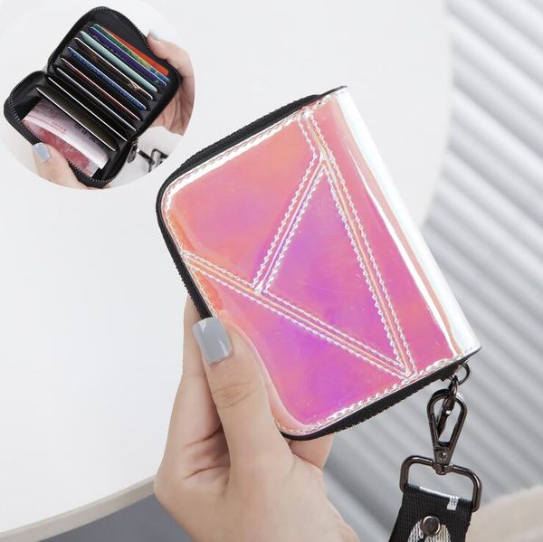 

women short wallet clutch laser wallet fashion standard zipper wallets variable color card holder purse hologram female purse organizer, Red;black