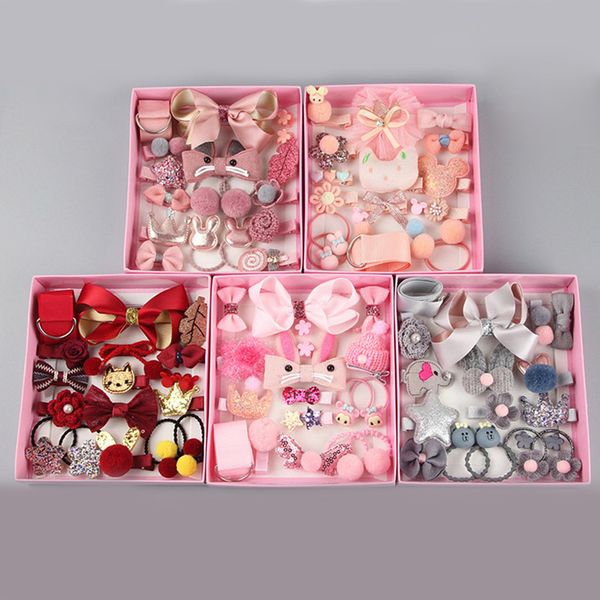 

18pcs fashion hair clips with elastic elegant girls headdress sweet hairpins ornament vintage children hair accessories, Slivery;white