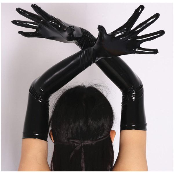 

латекс пвх кожаные перчатки женские зимние длинные теплые перчатки guantes mujer eldiven luvas готический панк-рок дамы перчатки меховые han, Blue;gray