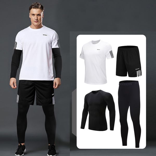 

bintuoshi 5 pcs/set men's tracksuit gym fitness compression sports suit clothes running jogging sport wear exercise workout, Black;blue