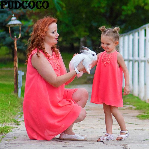 

family clothes mother daughter casual dresses womens kids girls short mini dress summer sleeveless sundress for holiday, Blue