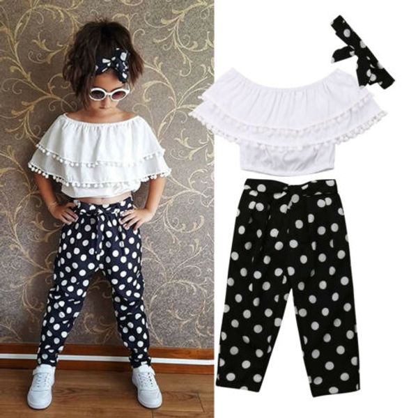 

new kids clothing set newborn baby girls ruffles blouse pants headband sunsuit outfits set girls clothing, White