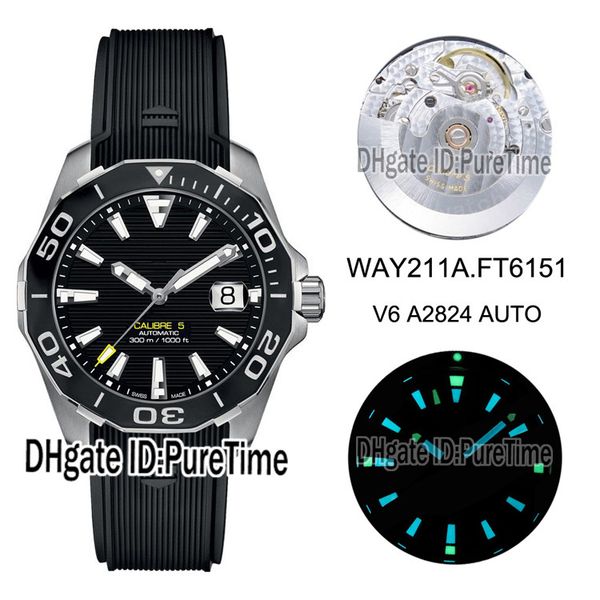 

new v6f eta a2824 sw200 automatic mens watch steel case ceramic bezel black texture dial black yellow rubber strap edition puretime a01, Slivery;brown