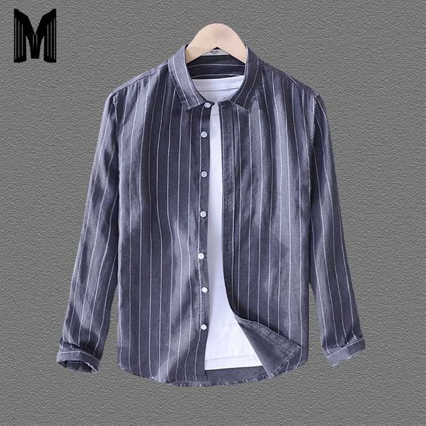 

new shirts men 2020 100% linen striped long sleeve shirt breathable cool causal clothes y1651, White;black