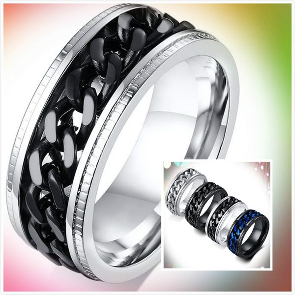 

4 цвета мода стиль мужские кольца из нержавеющей стали цепи поворотная кольца подарка ювелирных изделий для мальчиков мужчины j396, Silver