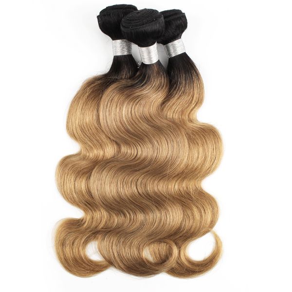 T1b27 Brazilian Hair 3 Bundles Body Wave Honey Blonde Ombre Hair