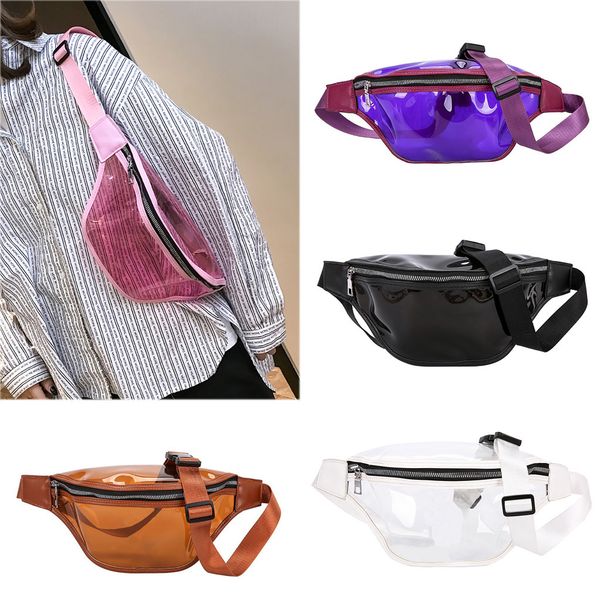 

casual solid bolsos mujer verano 2019 women fashion simple transparent pocket bag wild chest bag messenger torba plazowa #c