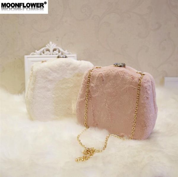 Designer-Factory outlet marca borsa da donna inverno nuova borsa da pranzo in pelo di coniglio dolce e carina borsa a catena in peluche INS borsa con diamante super fuoco