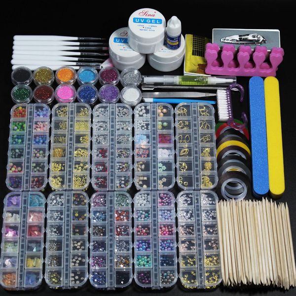 

12 piece for10 box nail acrylic glitter manicure set for nail art kit gems decoration crystal rhinestone brush tools kit