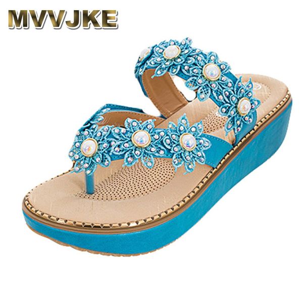 

mvvjkewomen bohemia slippers flat pearl chain flip-flop beach summer casual shoes wedge shoes ladies woman slippers, Black