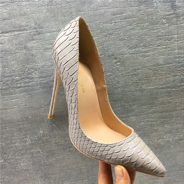 

2020 grey pointy toe extreme high heels pumps 12cm snakeskin slip on nightclub dress shoes for women super bridal shoes wedding, Black
