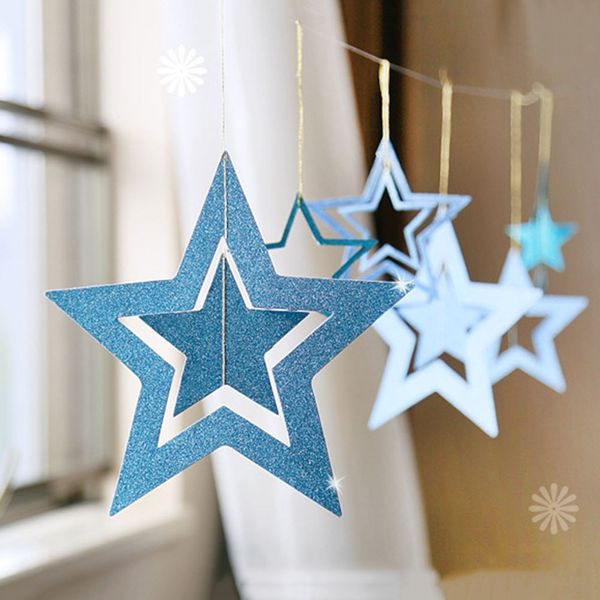 Set Christmas Decorations Hollow Star Hanging Pentagram Bar Ceiling Home Ornaments Xmas Party Christmas Decor Great Christmas Decorations Handmade