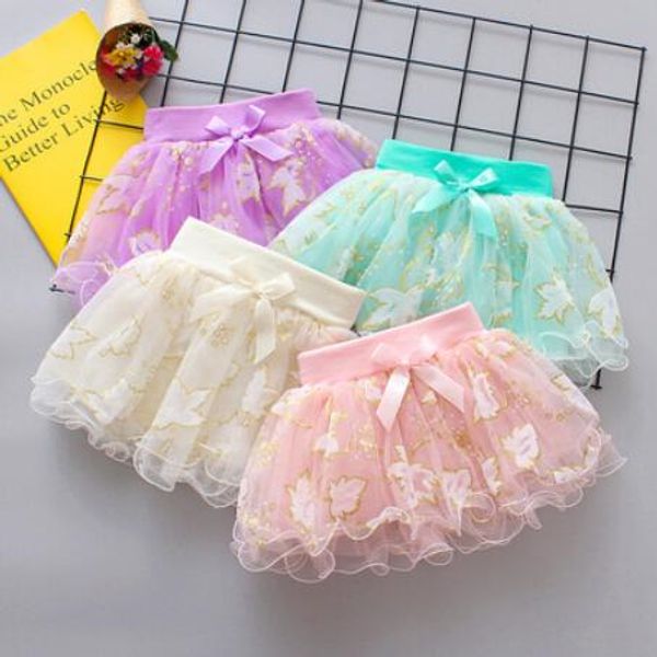 Bebé tutu tutu saias meninas verão mini vestidos crianças padrão de folha tulle pettiskirt toddler bowknot princesa vestido boutique roupas zyq588