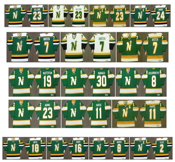 

vintage minnesota north stars jersey 9 mike modano 23 brian bellows 24 mark tinordi 18 bobby smith 16 brian propp 2 curt giles retro hockey, Black;red