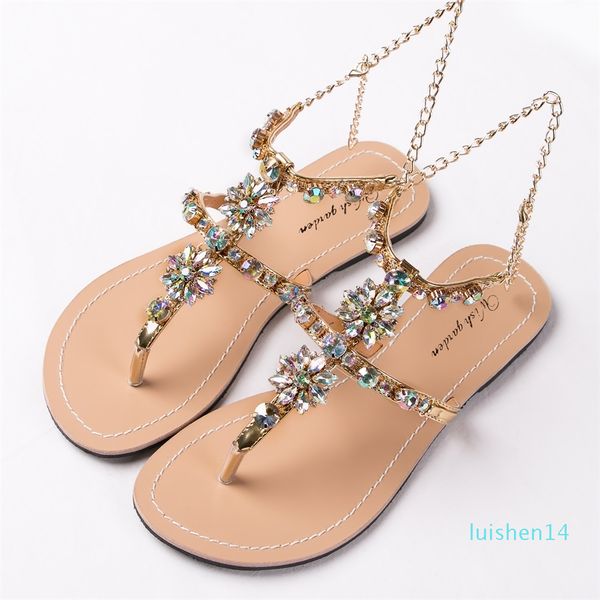 

2020 new women`s fashion summer bohemia diamond sandals women casual beach shining boho shoes t-strap thong flip flops slippers l14, Black