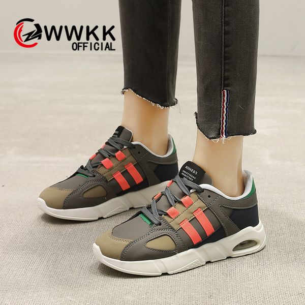 

wwkk air sole flats обувь для женщин кроссовки non скольжению damping демпфирование спортивная обувь высота увеличение trainer женщина женщи, Black