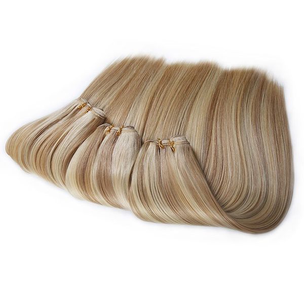 Piano Color Brown Mix Blonde Double Weft Human Hair Weaving Real