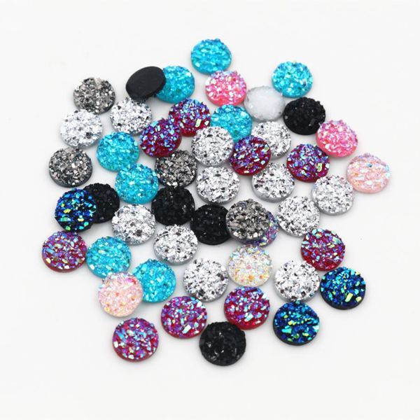 

new fashion 40pcs 8mm mix color natural stone shape series flat back resin cabochons cameo, Blue;slivery
