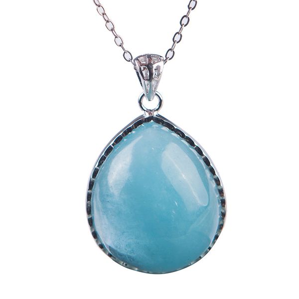 

genuine blue natural aquamarine pendant 925 sterling silver fine jewelry crystal water drop pendant 26*23*13mm