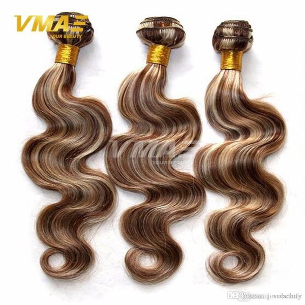 

brazilian body wave virgin human hair extension ombre color light brown brazilian human hair piano color #8/613 human weaves opp bag, Black