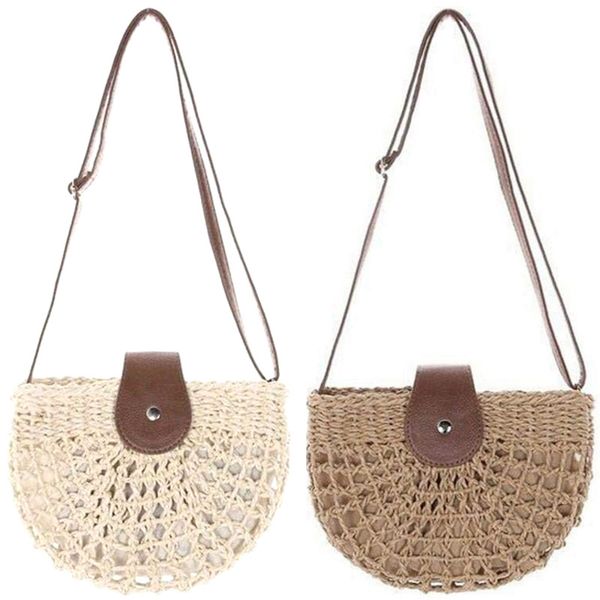 

2 pcs rattan braided bag woven bag shoulder-slung hollow beach holiday beach mori girl small fresh straw crossbody b
