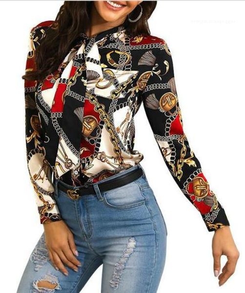 

печатные рубашки повседневная нагрудная шея рубашка с длинным рукавом мода лук рубашки женская одежда женские дизайнерские цветочные, White