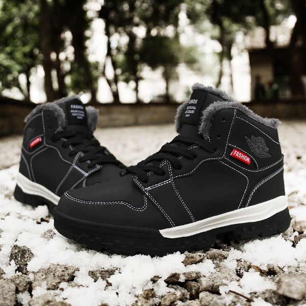 

men snow boots winter warm shoes short plush velvet cotton outdoor work plus size 46 anti-skidding, Black