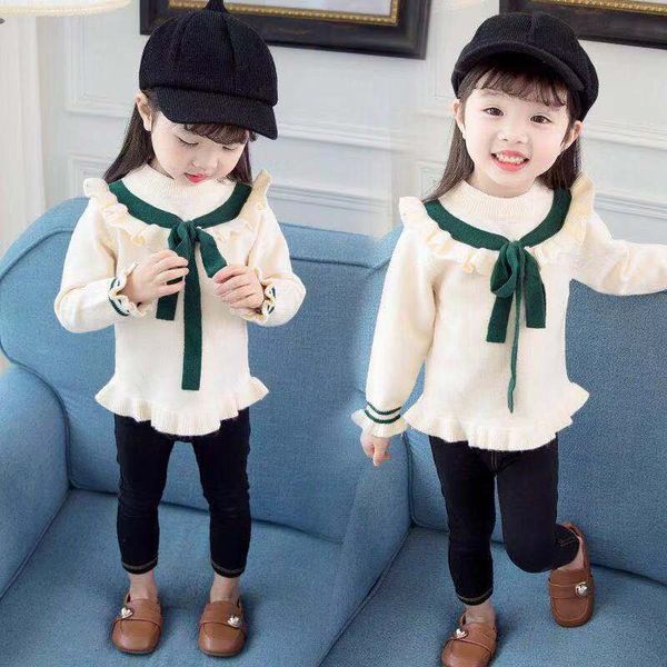 

children's clothing autumn baby girls sweaters cotton cute bowknot kids sweaters for winter warm knitted bottoming d, Blue