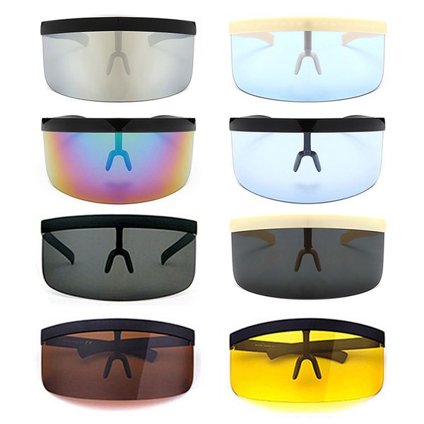 

vintage extra oversize shield visor sunglasses women flat mask mirrored shades men windproof eyewear gafas de sol, White;black