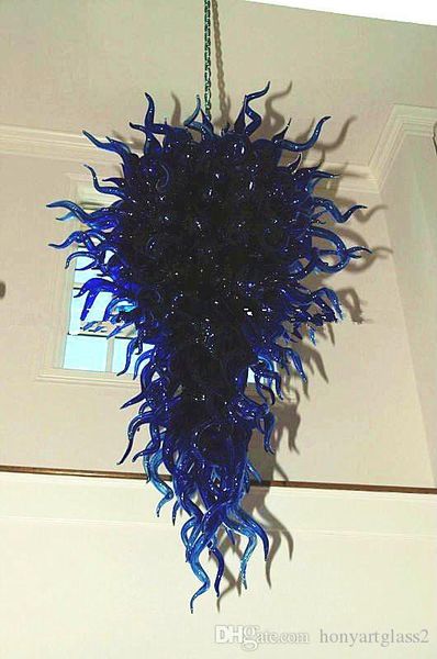 

dark blue hand blown glass chandelier lightings modern and graceful crystal pendant lamp for home design