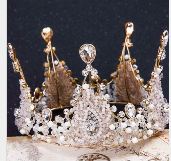 

retro handmade crystal crown bride's wedding headdress crown princess diamond crown, Slivery;golden