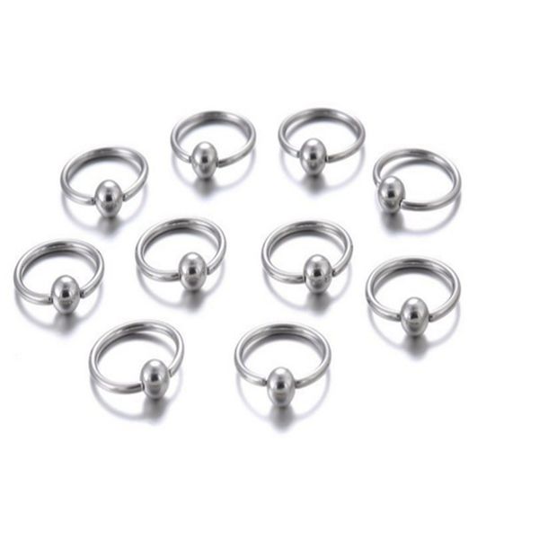 10 pçs / set Anel do nariz piercing corpo jóias de aço anel de aro para orelha labela nariz prata banhado a jóias