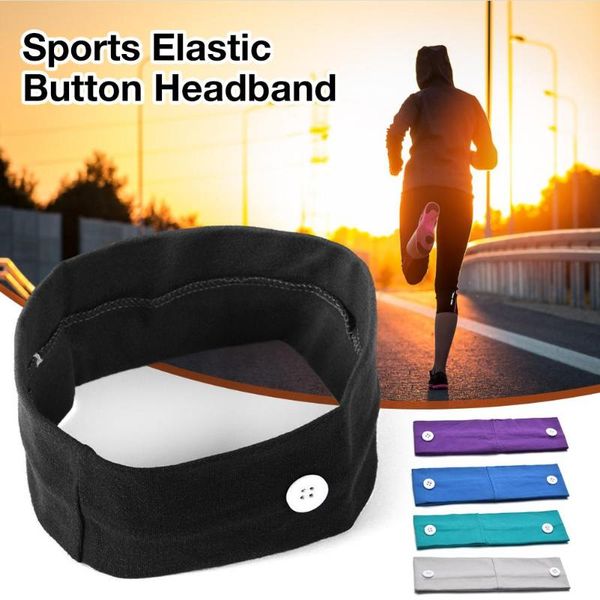 

button headband ear protection elastic yoga fitness headband sports headwear hairband for men women, Black