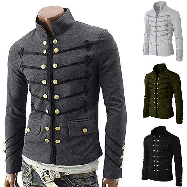 

nibesser 2019 vintage men gothic jacket steampunk tunic rock frock uniform male vintage punk costume metal coat outwear, Black;brown