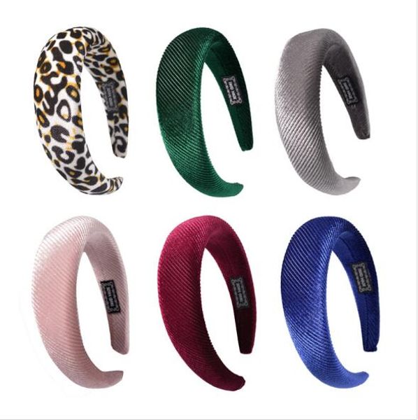 

european and american new leopard flannelette thickened sponge cloth hairband solid color headband fashion hairpin headdress female wy160, Silver