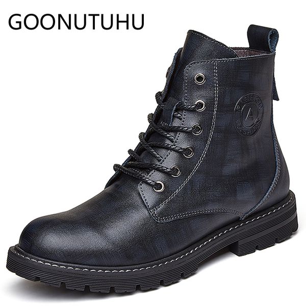 

fashion men's boots casual leather shoes male autumn & winter work safety boot man snow shoe combat ankle boots for men, Black