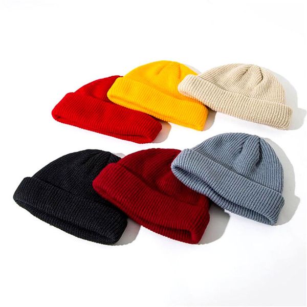 

winter ribbed knitted cuffed short melon cap men women beanie hat warm ribbed winter turn ski fisherman docker hat