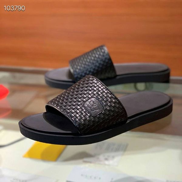 

2019 new arrival fashion men shoes so simple style flat slippers luxury designer genuine leather shoes size:38-45, Black